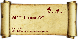Váli Ambró névjegykártya